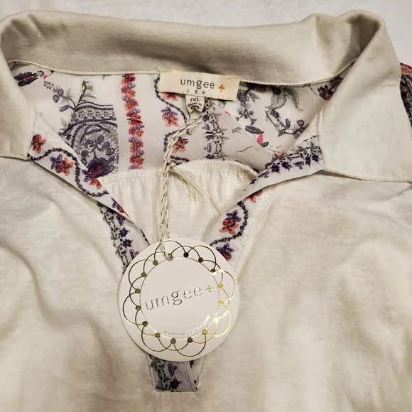 Umgee Cream and Patterned Long Sleeve Top - Picture 4 of 6